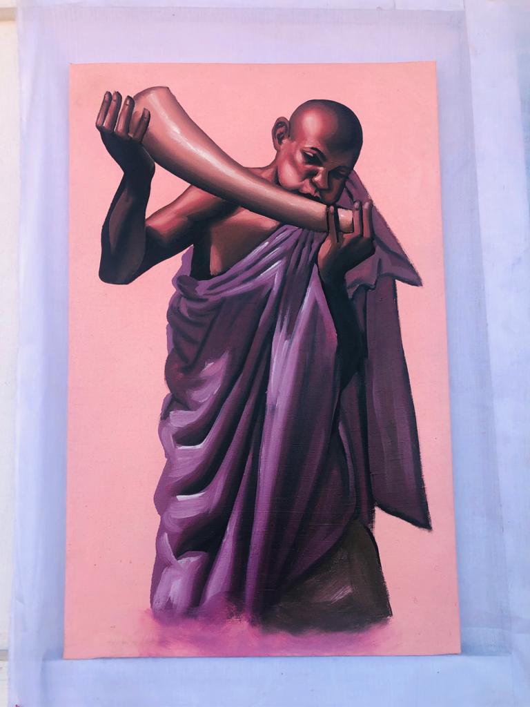 Original painting of an African man blowing a traditionally made horn –  Abbiexpress