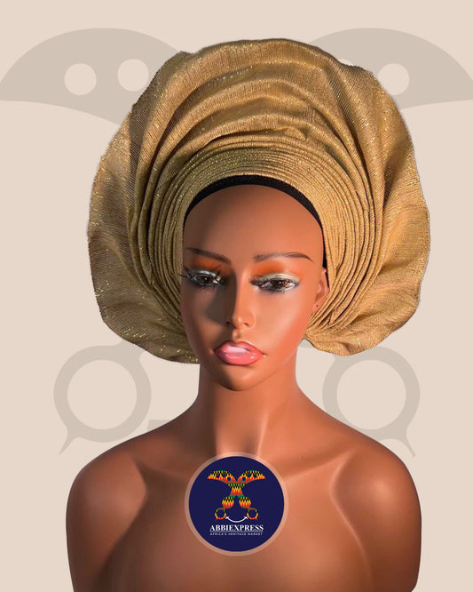 Auto Gele pre-Tied Gold Head Gear - Abbiexpress AutoGele Collection 