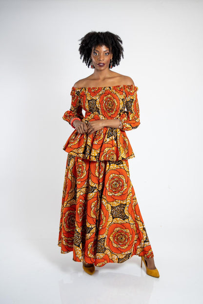 Abbiexpress 2 pieces Top and Maxi Skirt 2 pieces Top and Maxi Skirt-African women wear