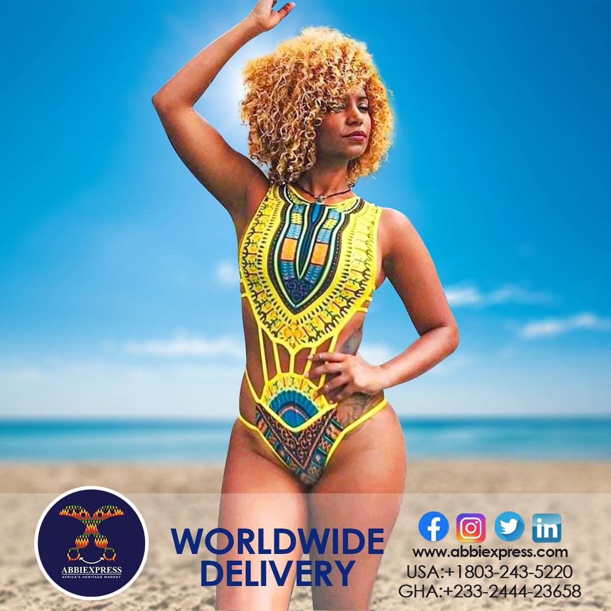 African Designer Swimwear One Piece Swimsuit