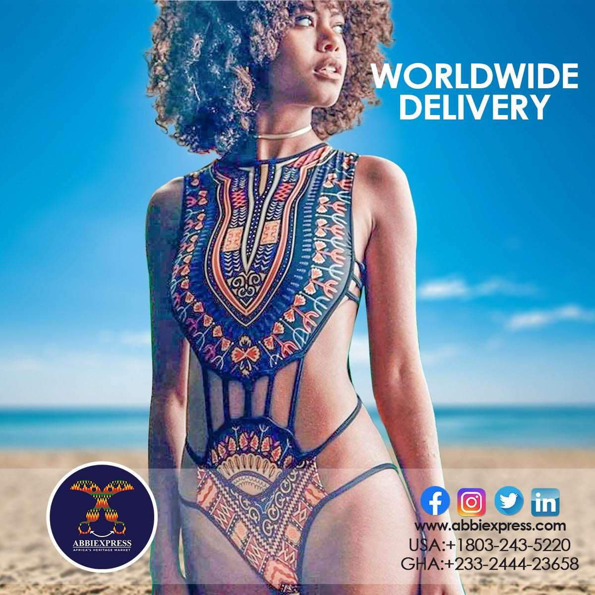 African Designer Swimwear One Piece Swimsuit