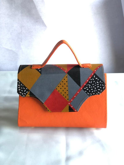 Abbiexpress African Print Leather HandBag (Orange)