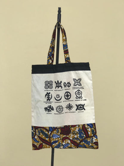Abbiexpress African Print Tote bag with Symbols