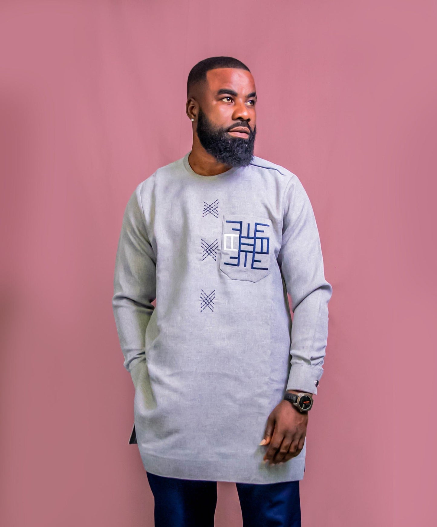 Abbiexpress AFRICAN'S MEN'S WEAR XL Grey Men African Cotton Print Shirt