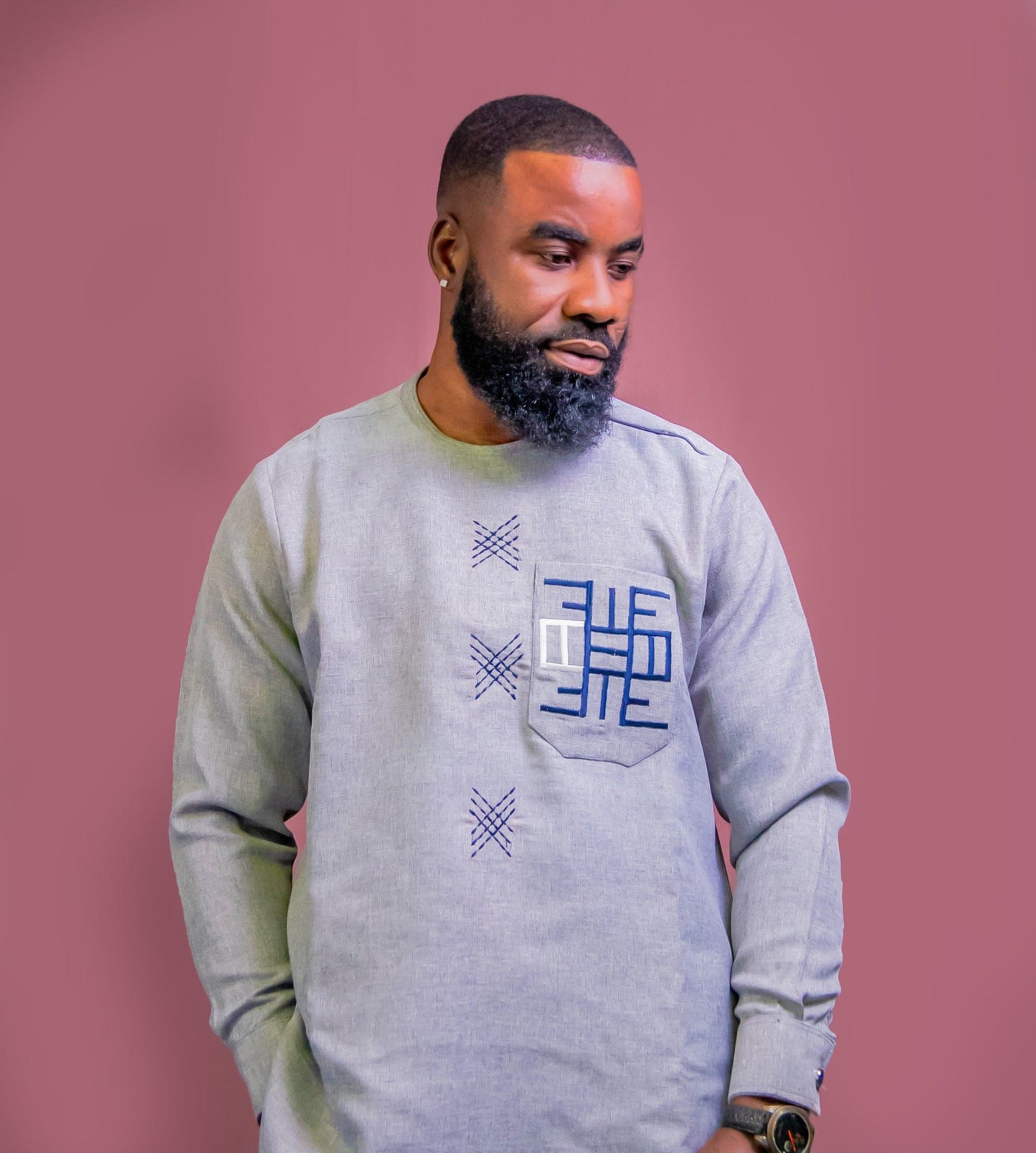 Abbiexpress AFRICAN'S MEN'S WEAR XXL Grey Men African Cotton Print Shirt