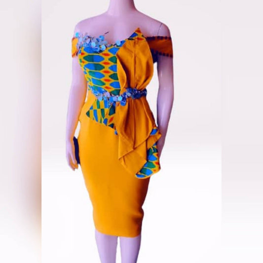 Abbiexpress AFRICAN WOMEN'S WEAR Embellished Kente Knee Length Dress