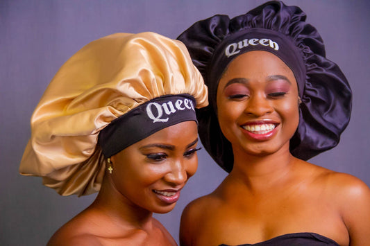 Abbiexpress AFRICAN WOMEN'S WEAR Gold Queen Satin Hair Bonnet