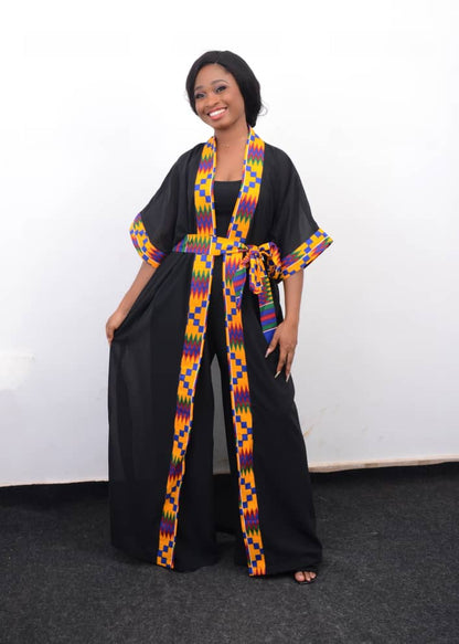 Abbiexpress AFRICAN WOMEN'S WEAR Kente  Trim Kimono- African women wear