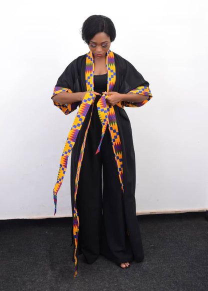 Abbiexpress AFRICAN WOMEN'S WEAR Kente  Trim Kimono- African women wear