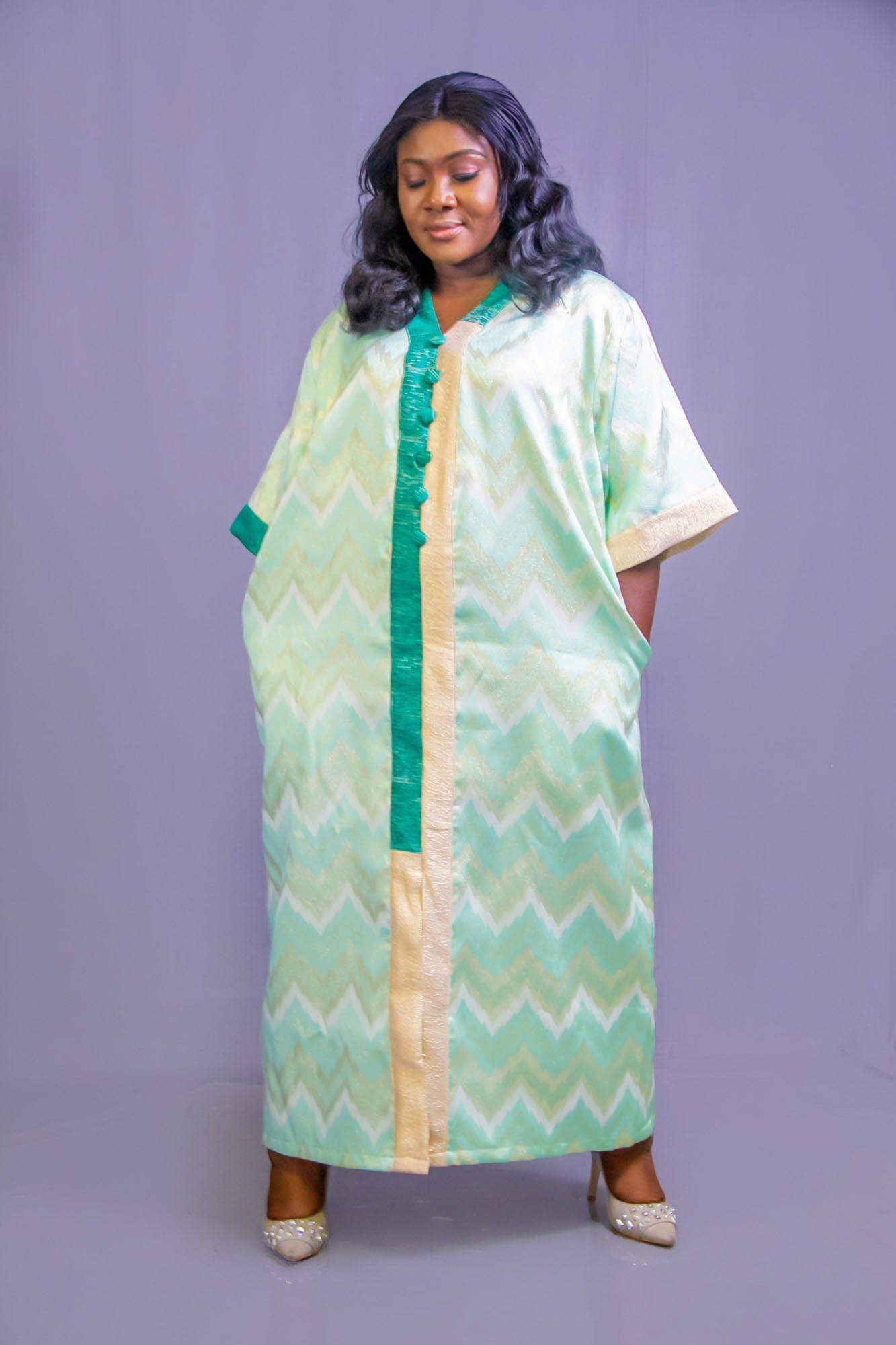 Abbiexpress AFRICAN WOMEN'S WEAR L Brocade African boubou Green kaftan- African women wear