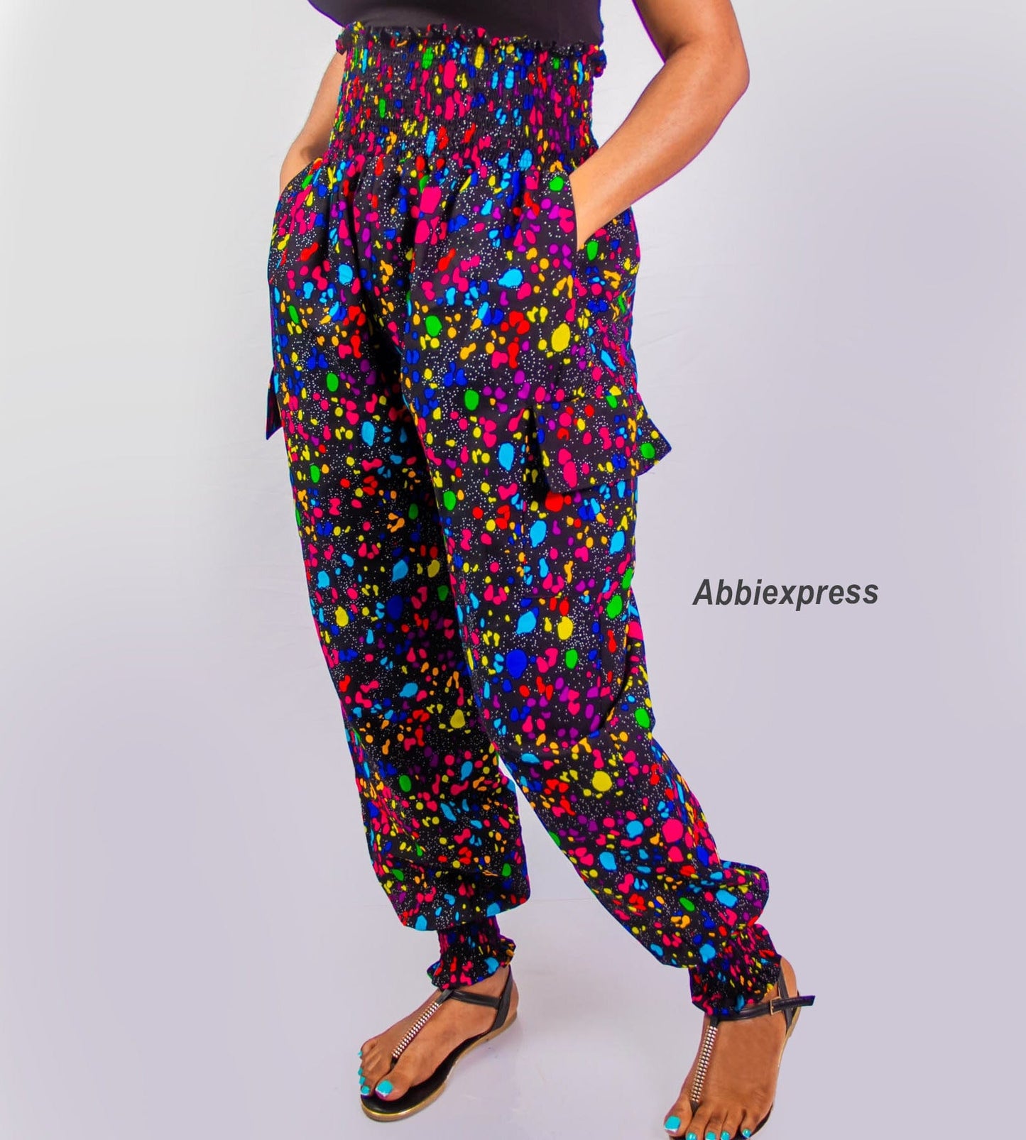 Abbiexpress AFRICAN WOMEN'S WEAR Multicolor / Cotton / M, L, XL, XXL Ankara long pants paired with a matching Sun hat
