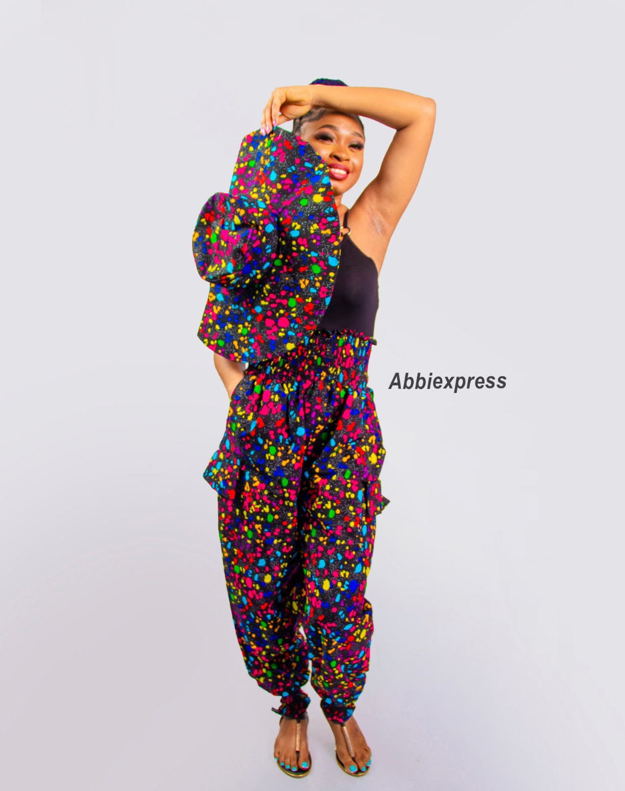 Abbiexpress AFRICAN WOMEN'S WEAR Multicolor / Cotton / M, L, XL, XXL Ankara long pants paired with a matching Sun hat