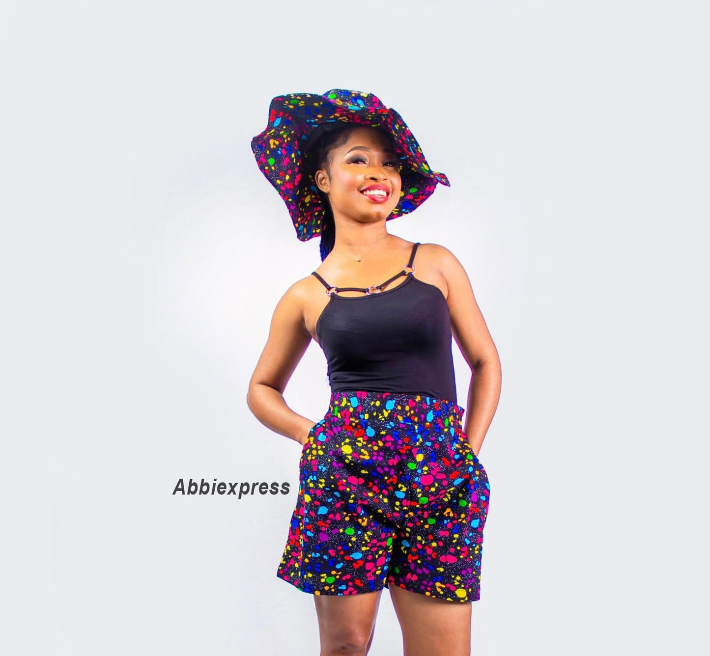 Abbiexpress AFRICAN WOMEN'S WEAR Multicolor / Cotton / M, L, XL, XXL, Ankara Pants paired with a matching Sun hat.