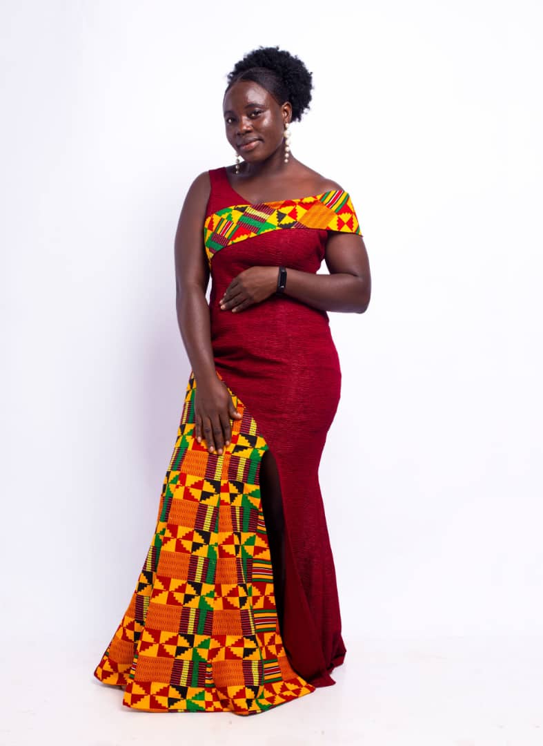 Abbiexpress AFRICAN WOMEN'S WEAR Panal Long Dress with Kente Print-Outfits for women