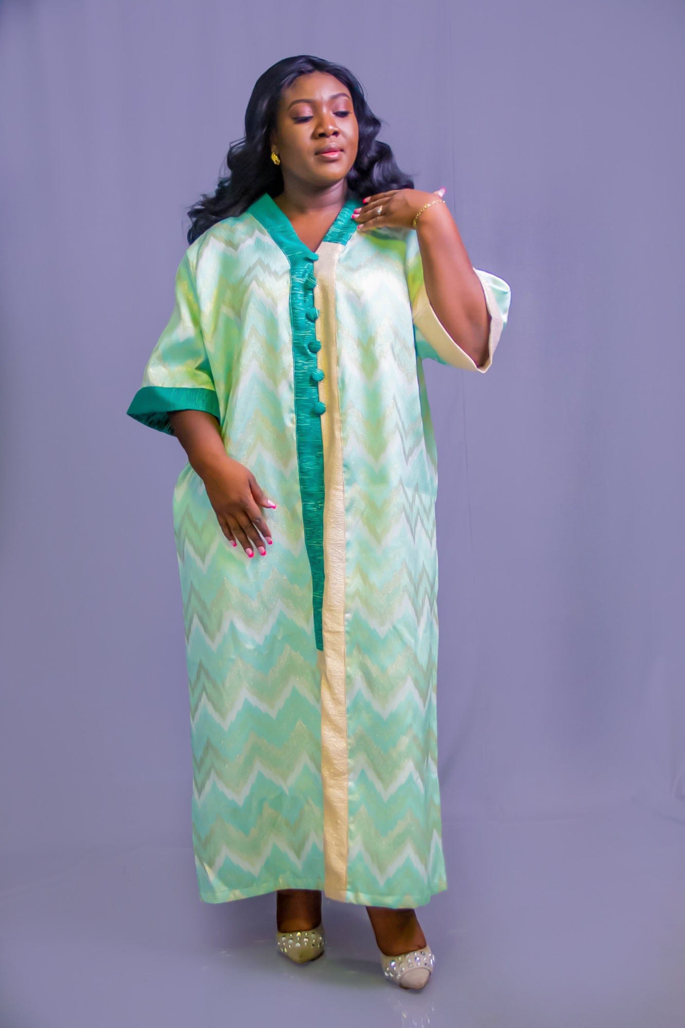 Abbiexpress AFRICAN WOMEN'S WEAR XL Brocade African boubou Green kaftan- African women wear