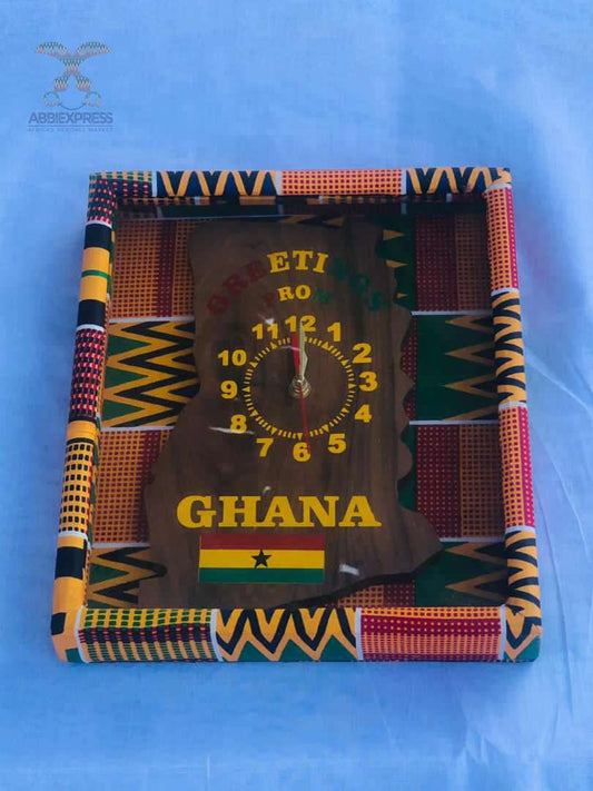 Abbiexpress Art & creativity Map of Ghana clock made with traditional African Kente