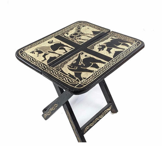 Abbiexpress Art & creativity Original African hand-carved table with a variety of animals