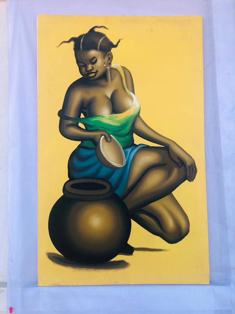 Abbiexpress Art & creativity Original paint of an African woman fetching water