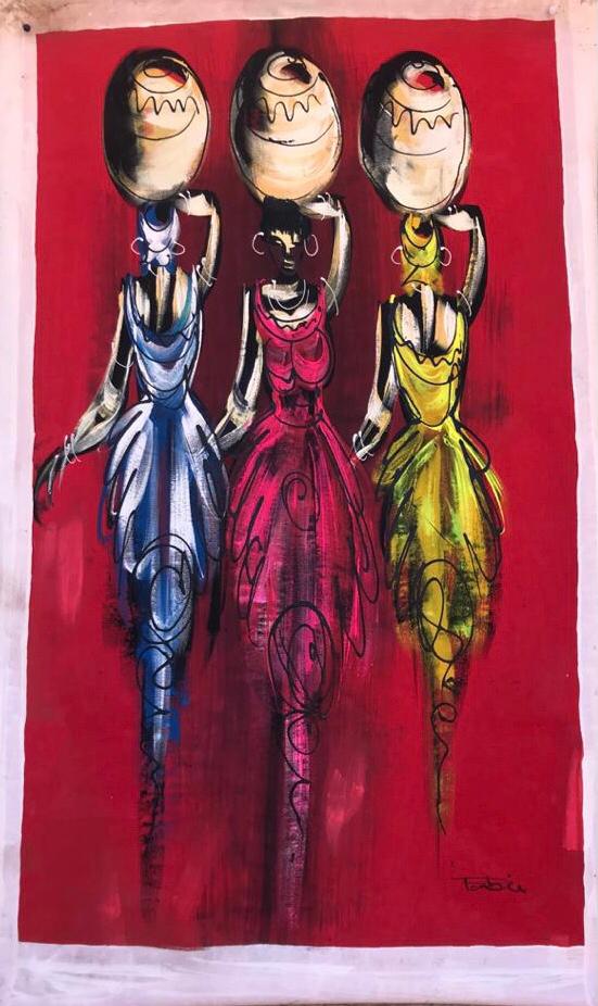 Abbiexpress Art & creativity Original painting of three African women carrying traditional pots