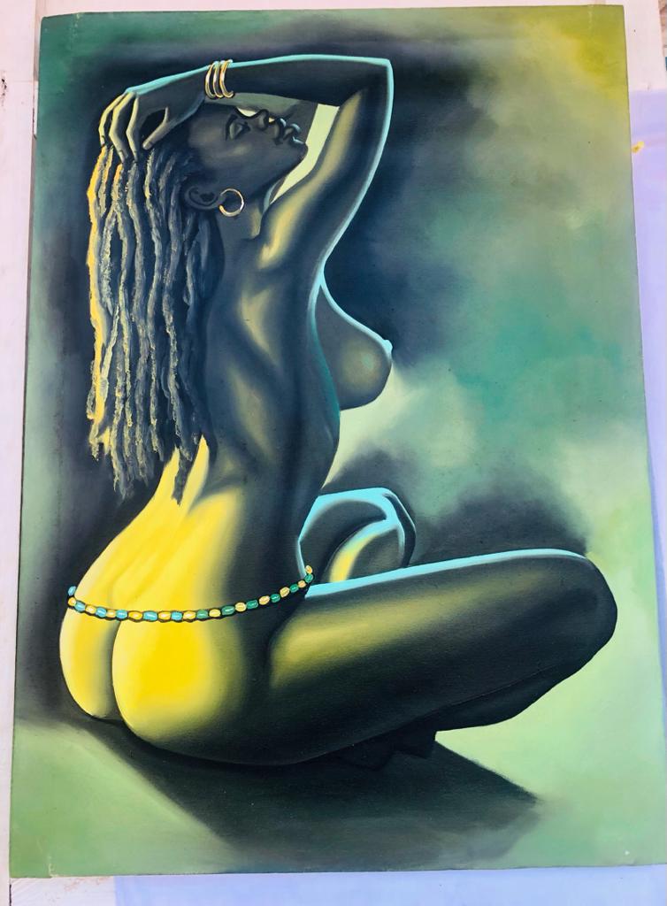 Abbiexpress Art & creativity Original sensual painting of an African woman in waist beads