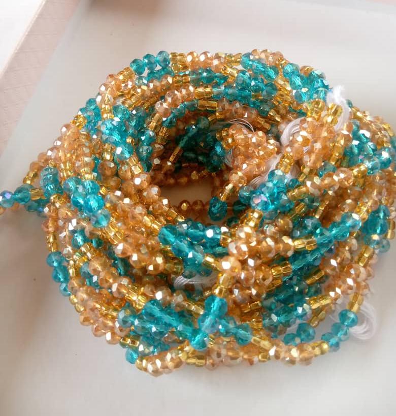 Abbiexpress Beads #4 Blue Gold African Waist Beads