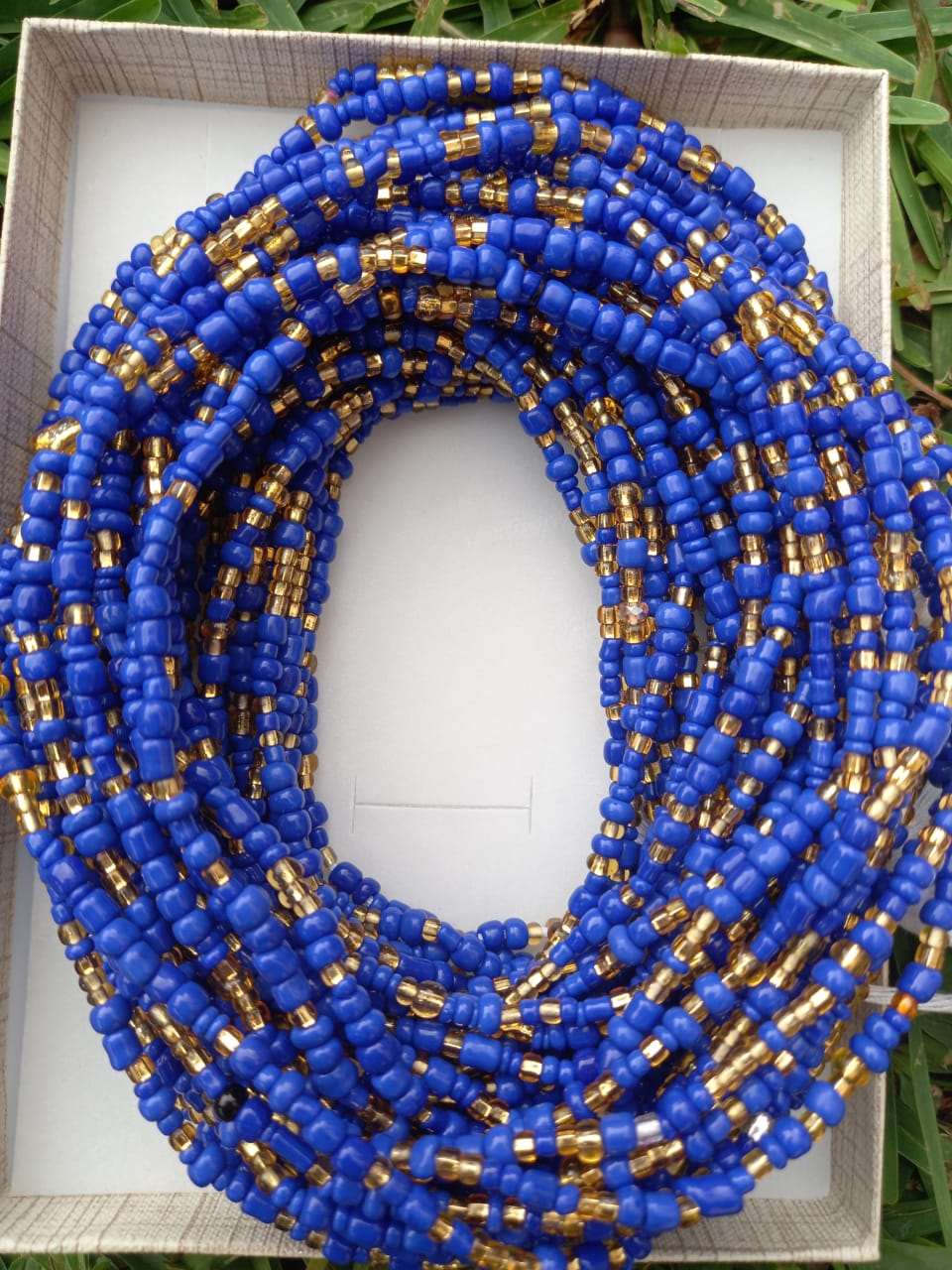 Abbiexpress Blue and Gold Ghana Waistbeads