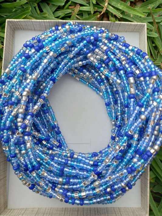 Abbiexpress Blue silver clear waistbeads