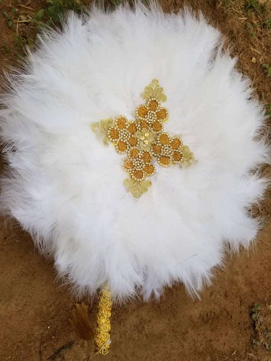 Abbiexpress Bridal white and gold fan