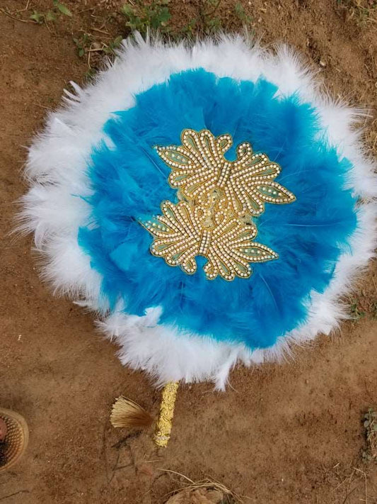 Abbiexpress Bridal white, blue and gold fan