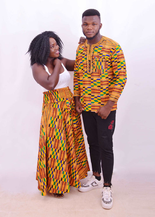 Abbiexpress Couple's Matching kente Ankara/African Print skirt and shirt-couple dresses