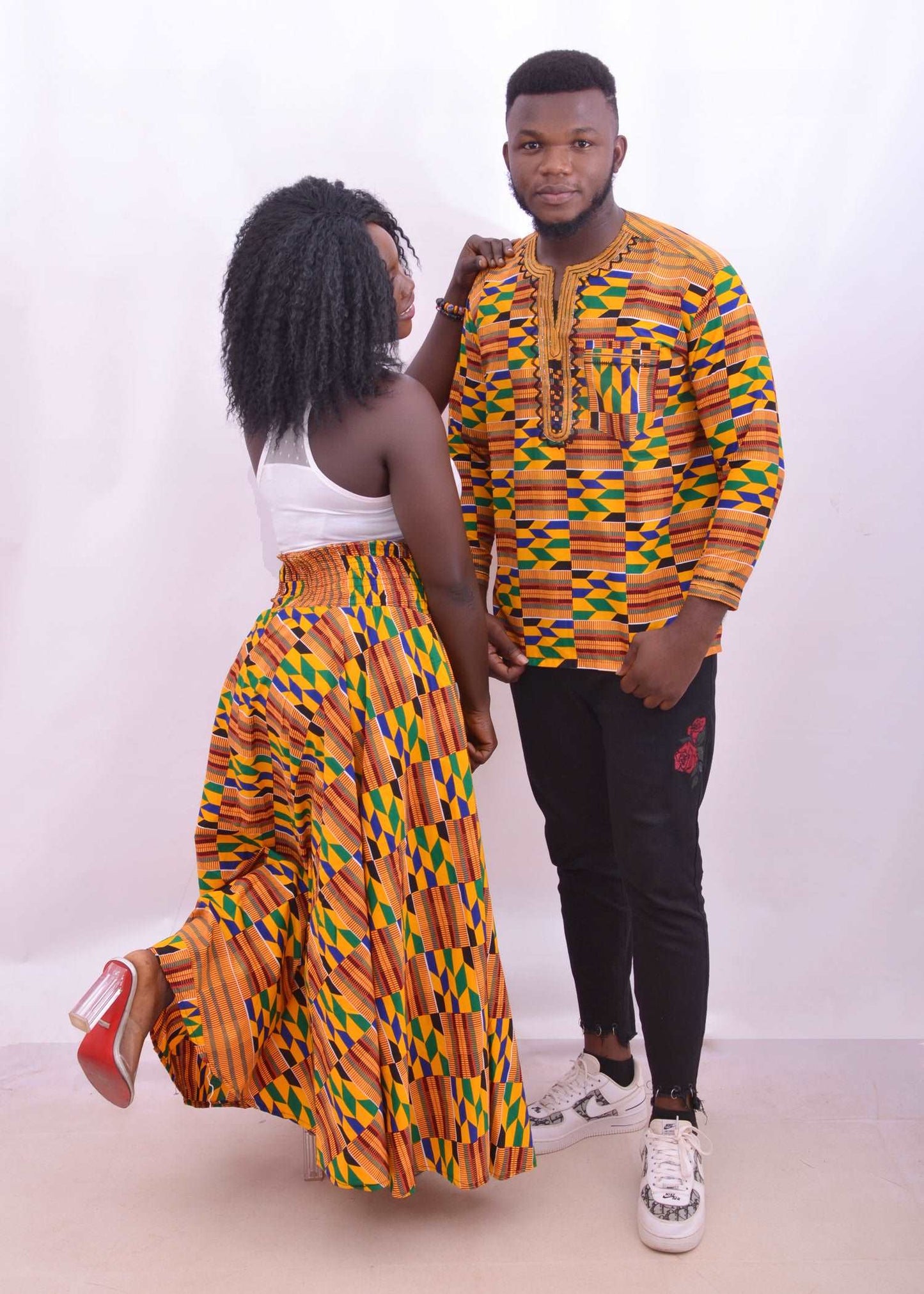 Abbiexpress Couple's Matching kente Ankara/African Print skirt and shirt-couple dresses