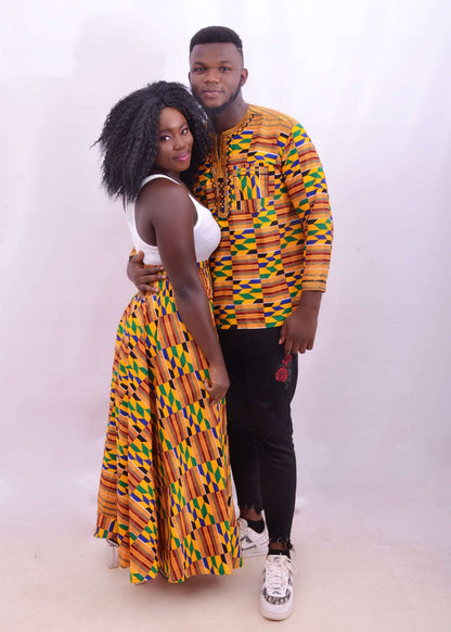 Abbiexpress Couple's Matching kente Ankara/African Print skirt and shirt-couple dresses