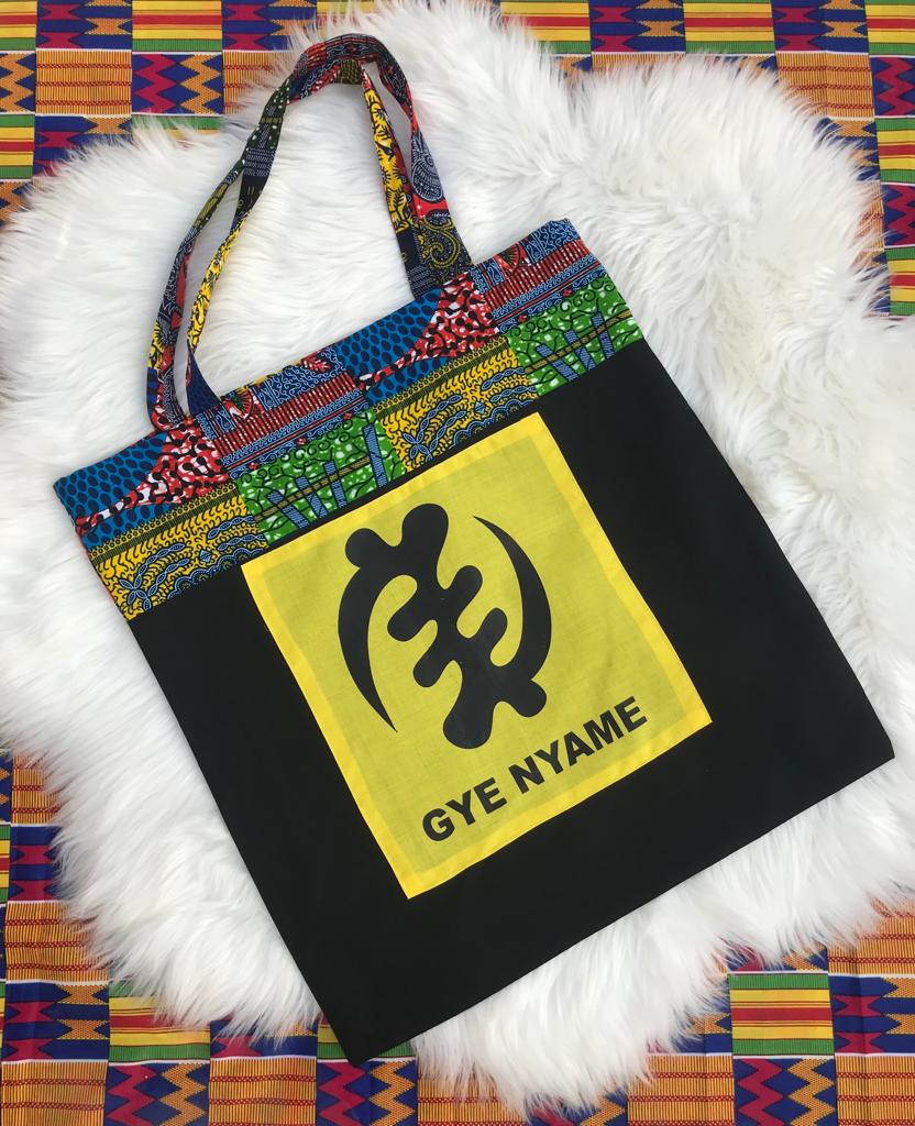 Abbiexpress Gye Nyame Ankara Tote Bag