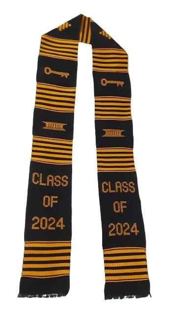 Abbiexpress Kente Black And Yellow Hand Woven Graduation Stole/Sash