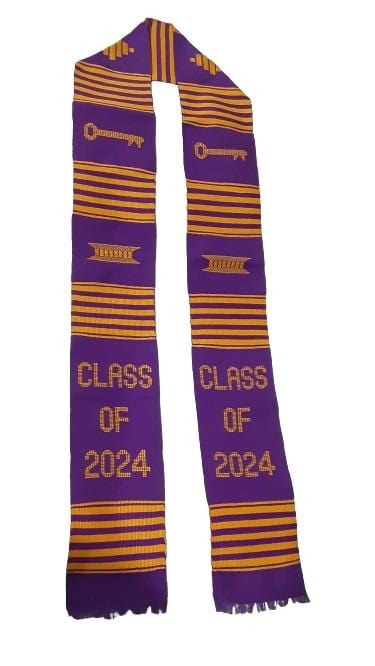Abbiexpress Kente Hand Woven Purple Gold Yellow Graduation Stole/Sash