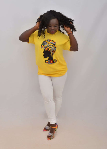 Abbiexpress L Face Of Mama Africa Yellow Tshirts-Ladies tshirt 