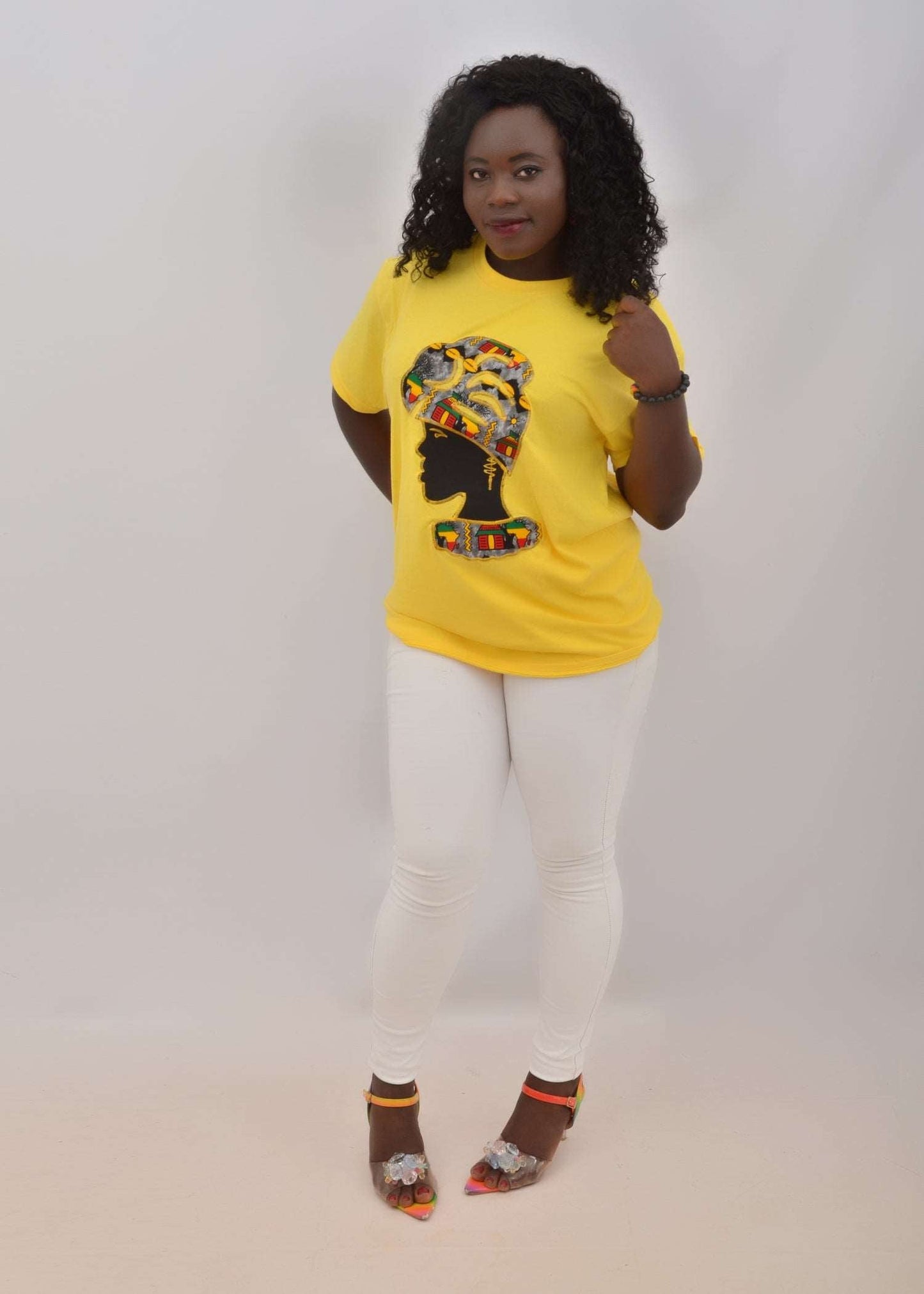 Abbiexpress L Face Of Mama Africa Yellow Tshirts-Ladies tshirt 