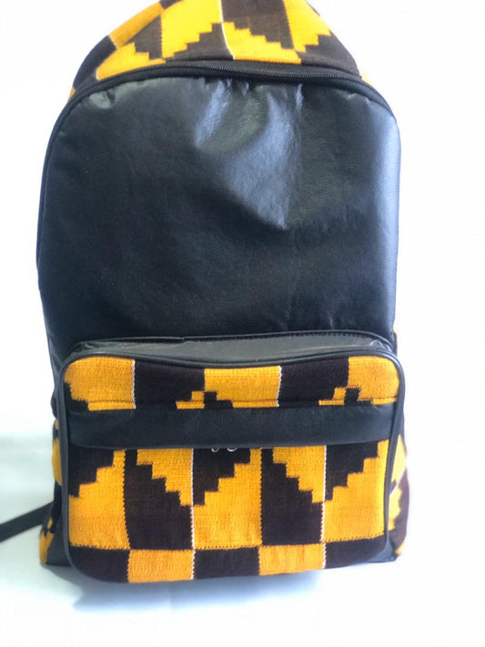 Abbiexpress Leather Backpack with Kente Design