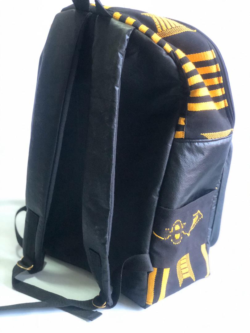 Abbiexpress Leather Backpack with Kente Design