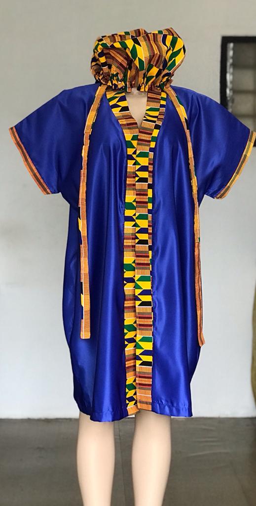 Abbiexpress Matching Ankara/African print hair Bonnet with robe