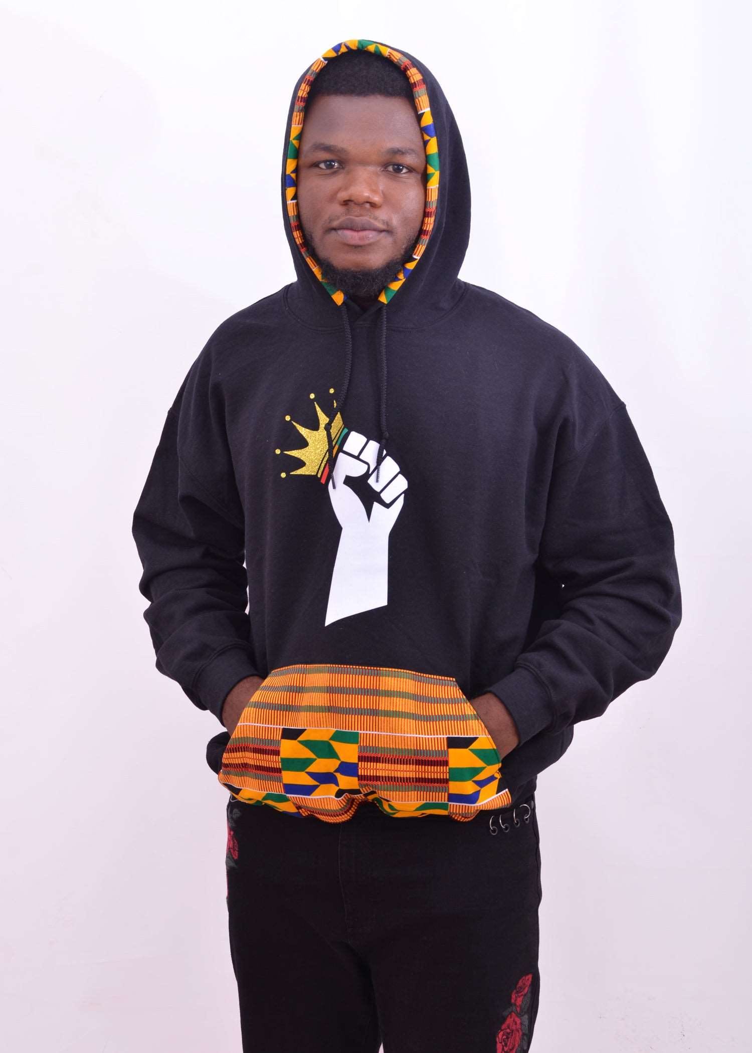 Abbiexpress USA XL Black Lives Matter With Kente Print Design Hoodie