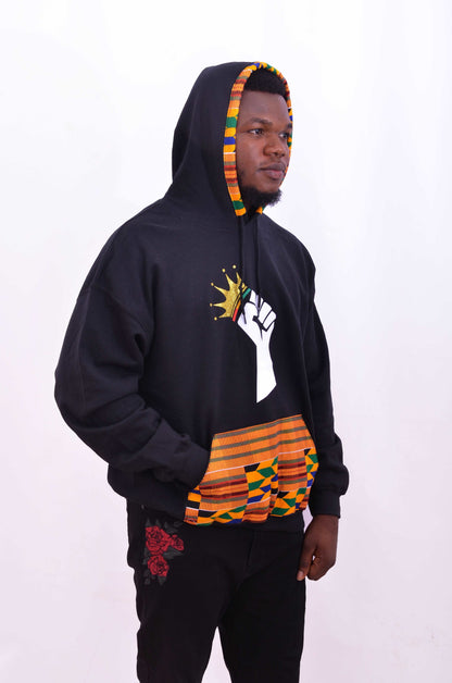 Abbiexpress USA XL Black Lives Matter With Kente Print Design Hoodie