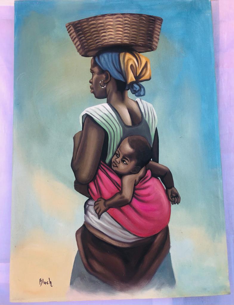 Abbiexpress Woman Carring A Basket And A Baby Painting