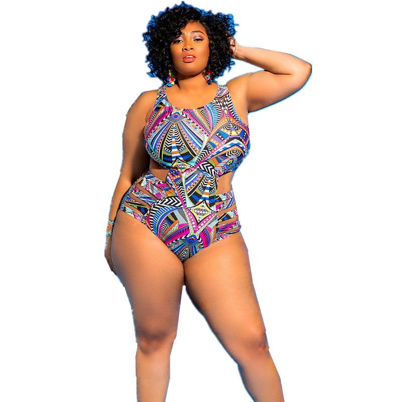 One Piece High Waisted Bandage Plus Full Size African Print Swimwear