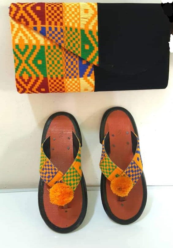 ALL IN ONE SOURCE,LLC Footwear Kente Clutch & Oheneba (Slippers) Be The Royal That You Are By Owning This Hand Woven Half Kente Clutch