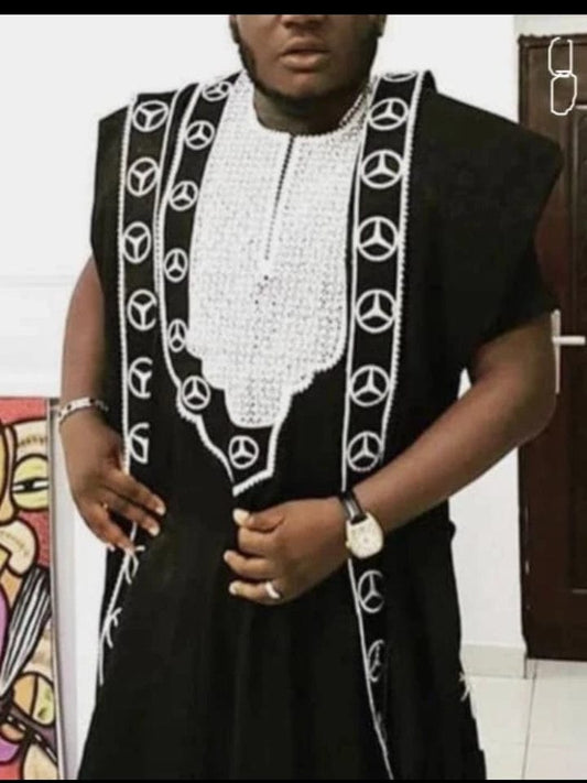 Boubou Cross African Men's Wear African Boubou/Agbada in Black and White African Boubou/Agbada in Black and White - Abbiexpress