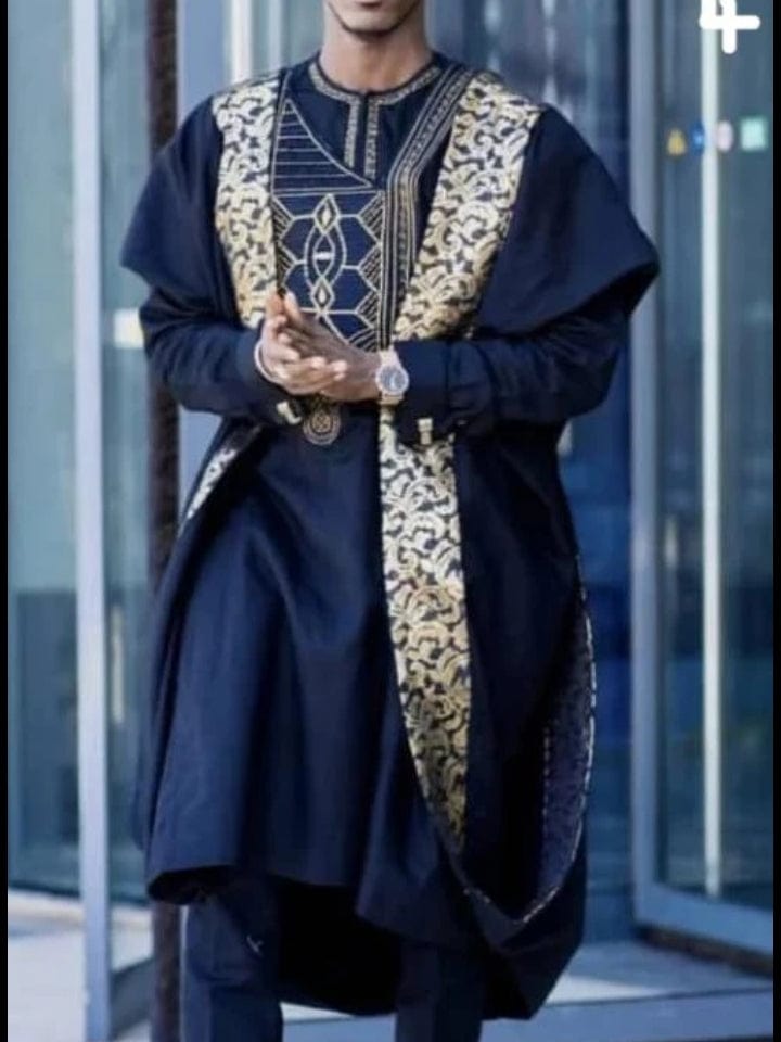 Boubou Cross African Men's Wear African Boubou/Agbada in deep blue and silver African Boubou/Agbada in deep blue and silver - Abbiexpress