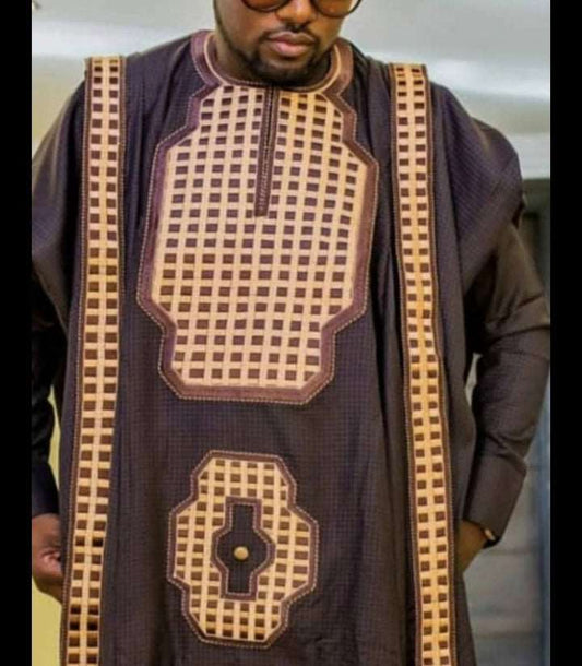 Boubou Cross African Men's Wear African Boubou/Agbada in tanned brown African Boubou/Agbada in tanned brown - Abbiexpress