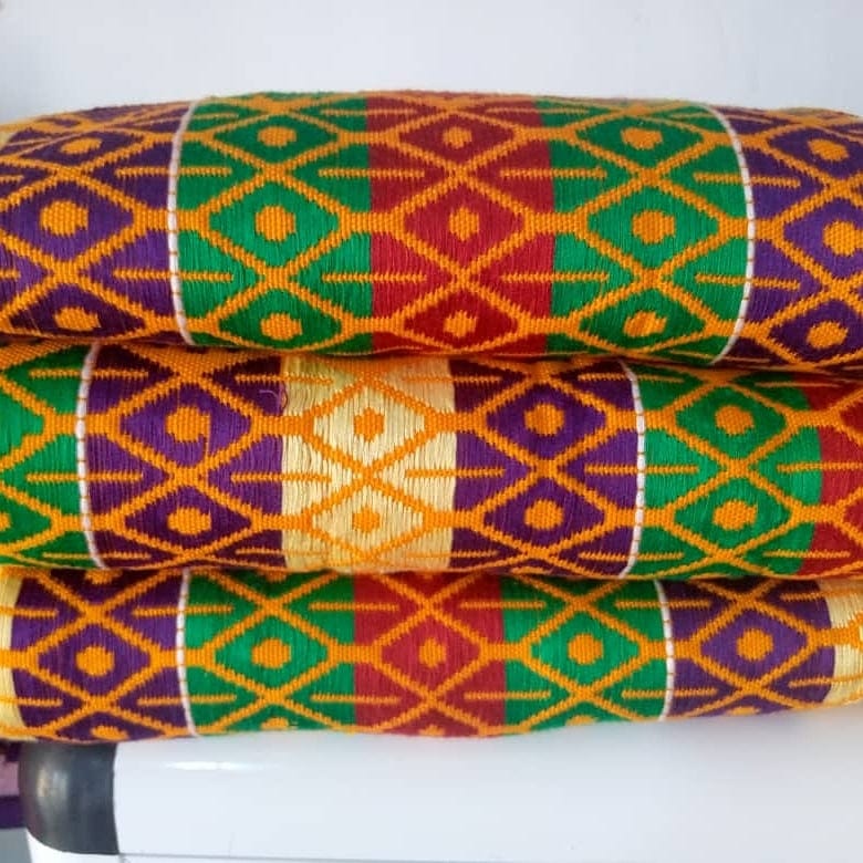 Odeneho Kente Rich Hand Woven Kente Green, Orange, Purple, Red And Gold