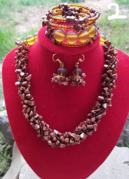 Perfect Doris Authentic African Hand Beaded Twist Jewelry set